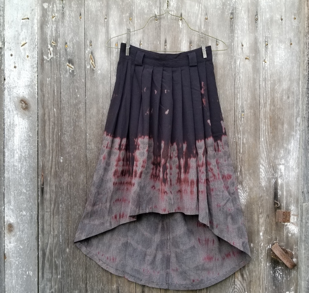 VtG 80s OOAK Charcoal & Rust TieDye High Low Skirt